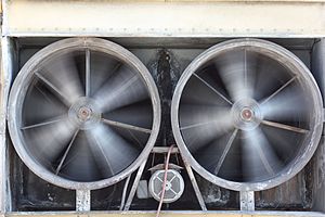 English: A huge double HVAC exhaust of an offi...